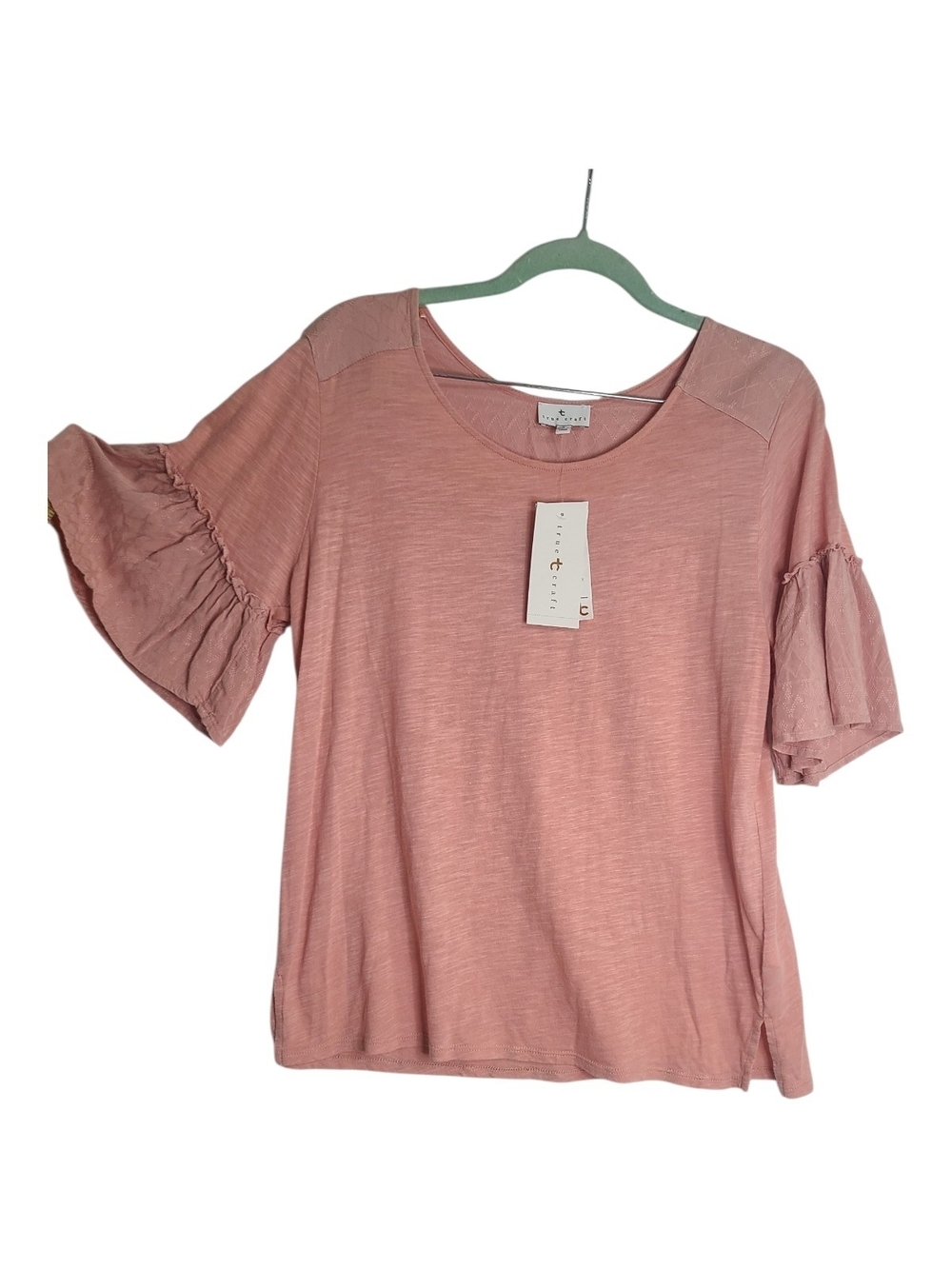 TRUE CRAFT Mellow Rose Ruffle Sleeve Top NWT S